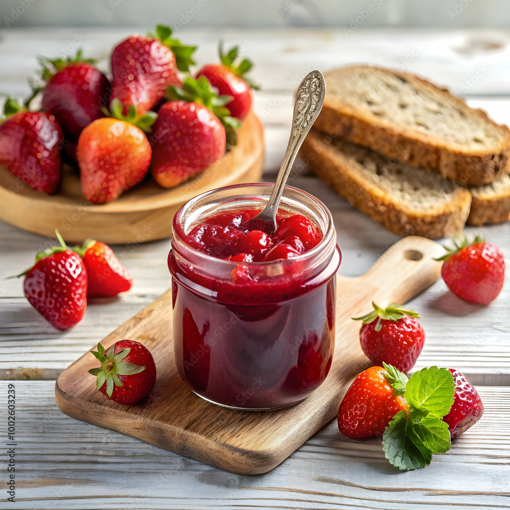 sweet and healthy strawberry fruit jam in a glass sweet and healthy strawberry fruit jam in a glass