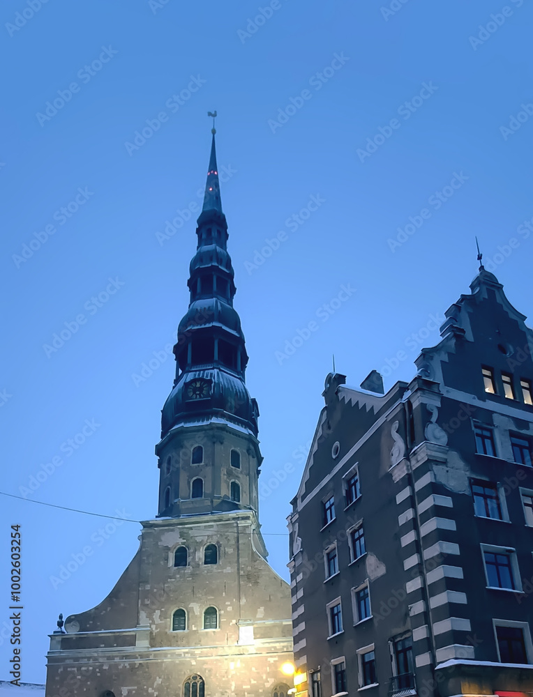 Obraz premium Architecture in the Old Riga, Latvia. City in a winter season before the Christmas.
