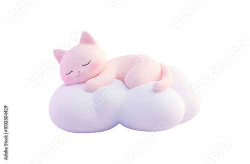 Obraz na płótnie Soft pink kitten resting serenely on fluffy white cloud transparent image. Gentle pastel cat peaceful nap isolated cutout 3d render. Comfort kitty cut out clipart design element png w salonie