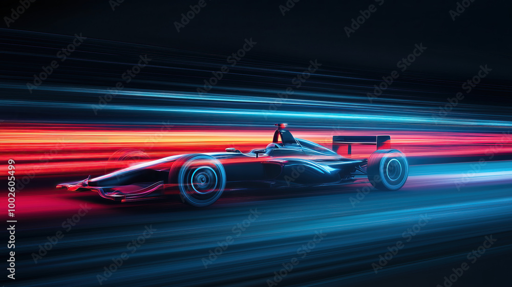 Obraz premium long exposure with motion blur light trail of formula one car