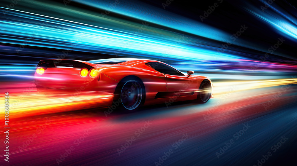 Fototapeta premium long exposure with motion blur light trail of sports car