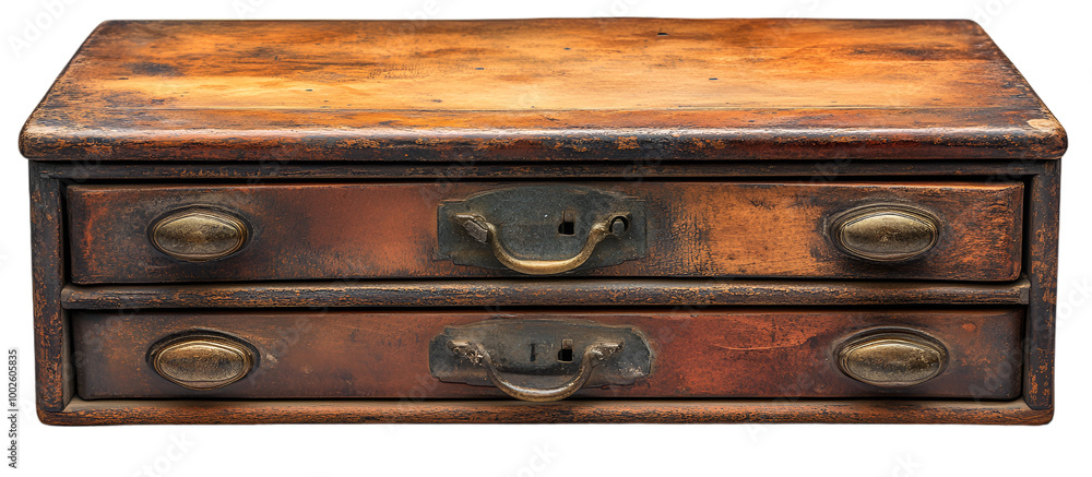 a wooden drawer with metal handles
a wooden drawer with metal handles