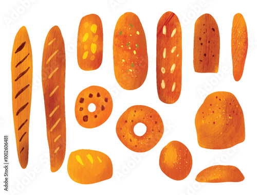 Watercolor Various Bread Element Vector Collection