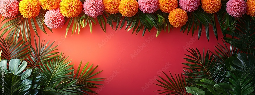 Vibrant floral garland depicting Diwali celebrations, ideal for festive promotions, invitations, and decor for Hindu festivals like Diwali, Gudi Padwa, or weddings. Vibrant floral garland depicting Diwali celebrations, ideal for festive promotions, invitations, and decor for Hindu festivals like Diwali, Gudi Padwa, or weddings.