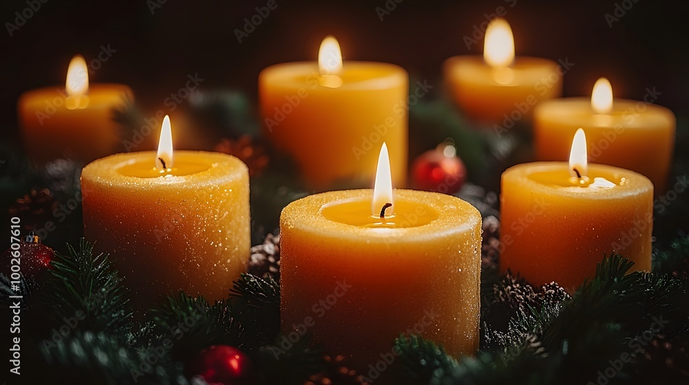 Choir singing Christmas hymns inside a beautifully decorated church with candles and wreaths Choir singing Christmas hymns inside a beautifully decorated church with candles and wreaths
