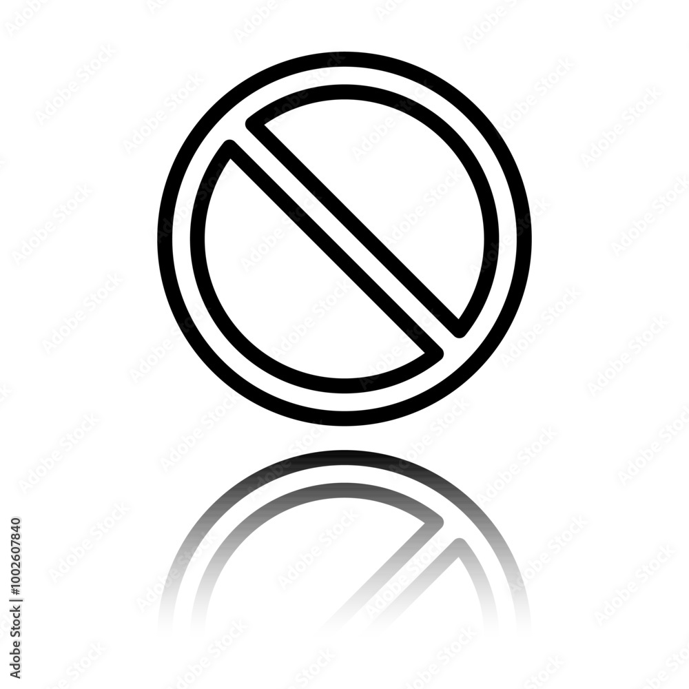 Stop vector simple icon. Flat design. Black icon with mirror reflection. White background Stop vector simple icon. Flat design. Black icon with mirror reflection. White background
