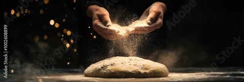 Obraz na płótnie Person Sprinkling Flour on Dough w salonie