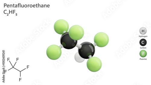 Bilde på lerret A 3D model of Pentafluoroethane, a nonflammable gas with chemical formula C2HF5