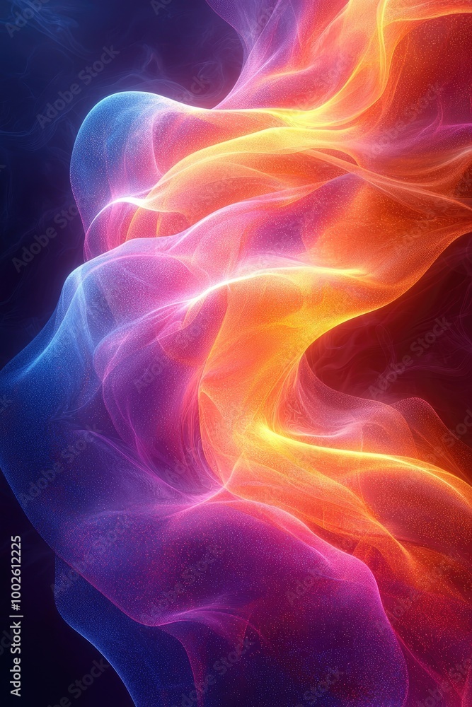Fototapeta premium Neon waves dance electrifyingly, creating a vivid backdrop of illuminated abstract digital art with colorful ribbon lines.