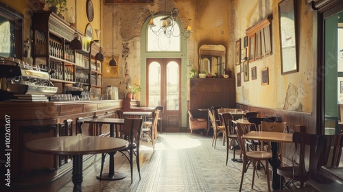 Fototapeta Naklejka Na Ścianę i Meble -  Historic Cafe: A cafe in a historic European building with a vintage feel
