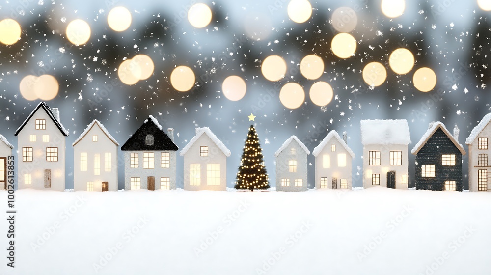 Cozy Winter Wonderland with Snowy Houses and Warm Lights Cozy Winter Wonderland with Snowy Houses and Warm Lights
