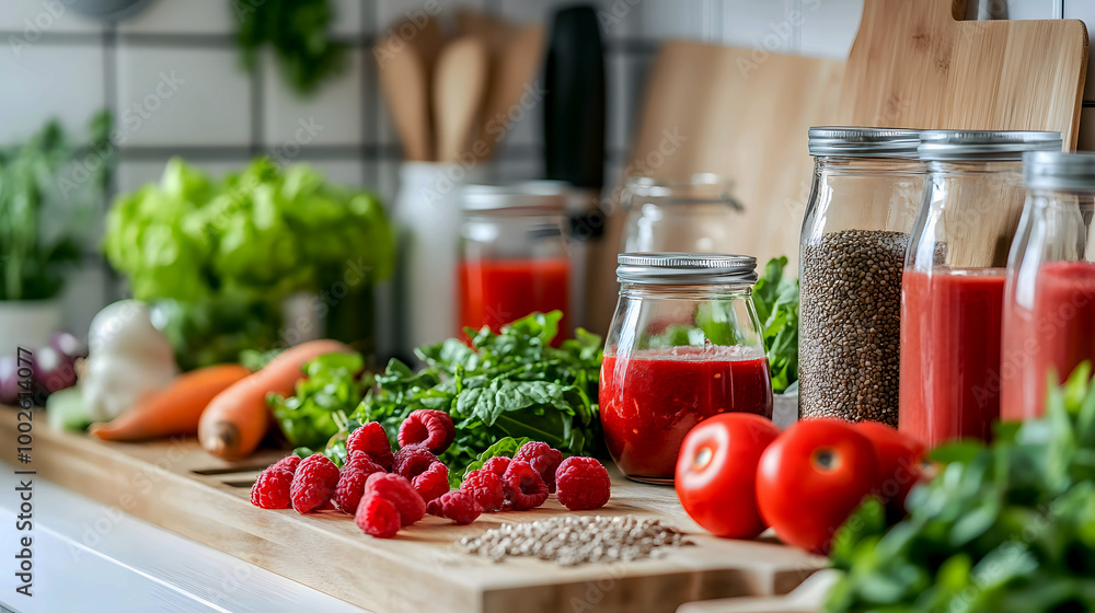 Bright Kitchen with Healthy Plant-Based Ingredients Bright Kitchen with Healthy Plant-Based Ingredients