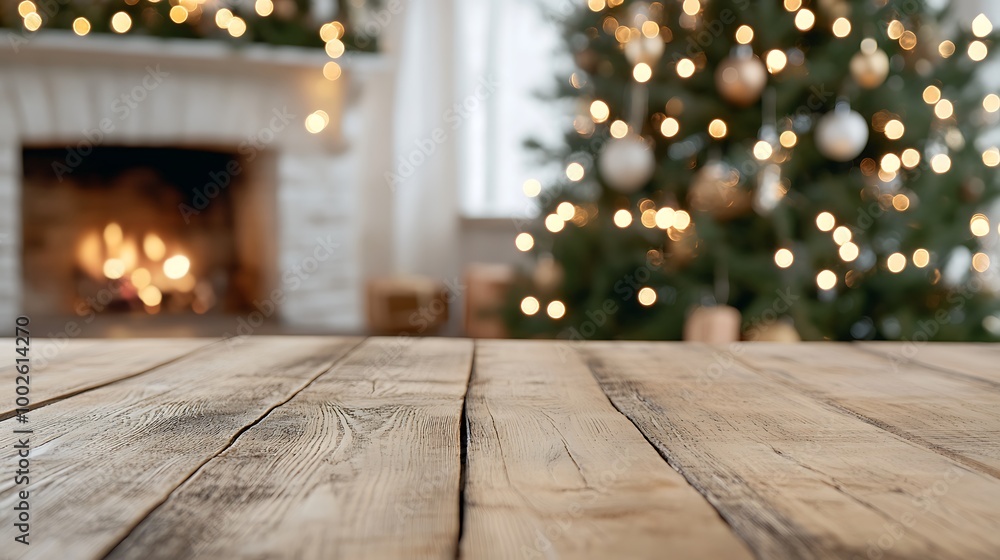 Warm Cozy Christmas Scene with Fireplace and Twinkling Tree Lights Warm Cozy Christmas Scene with Fireplace and Twinkling Tree Lights