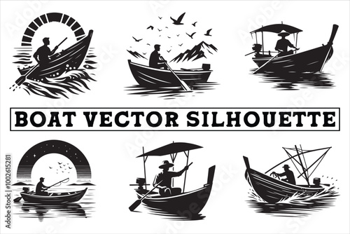 Boat Vector Silhouette Design Art