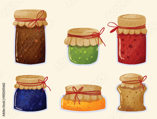 Watercolor Jam Jar Element Vector Collection
