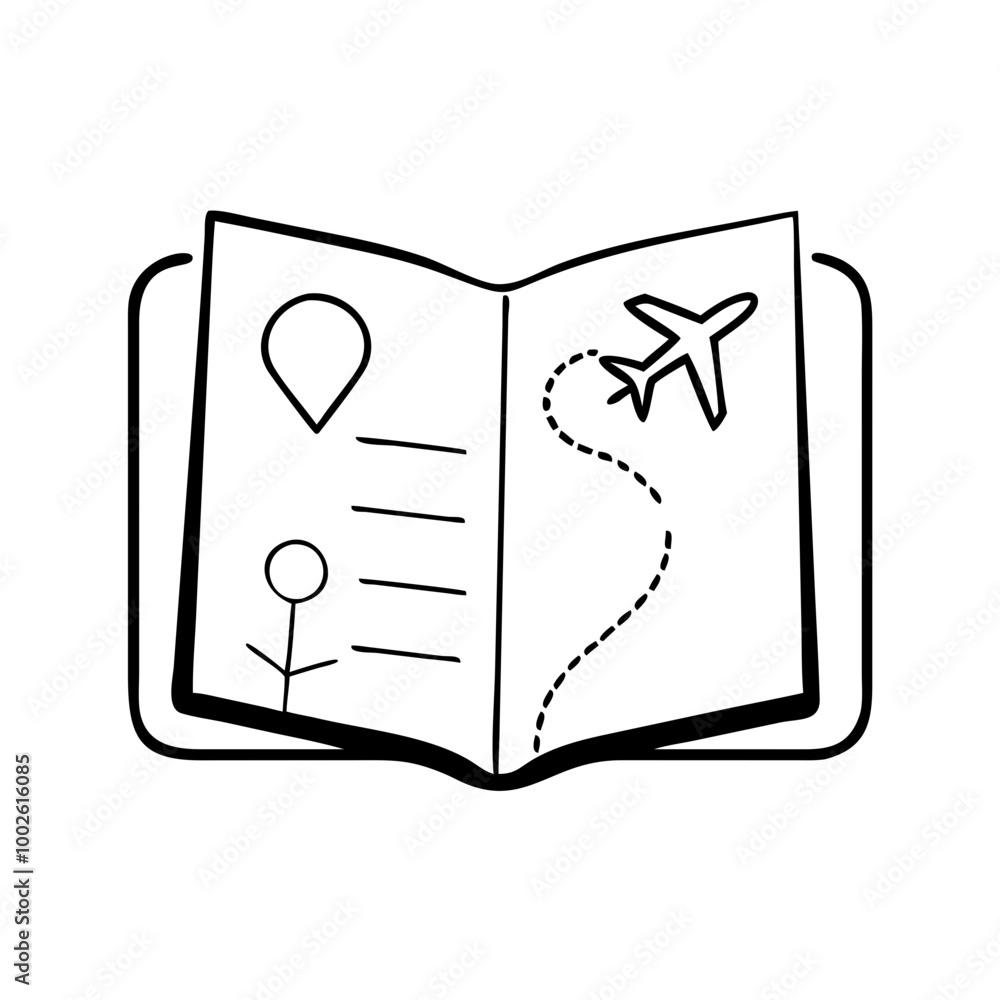 Traveler's journal, line icon, black and white, travel log symbol Traveler's journal, line icon, black and white, travel log symbol