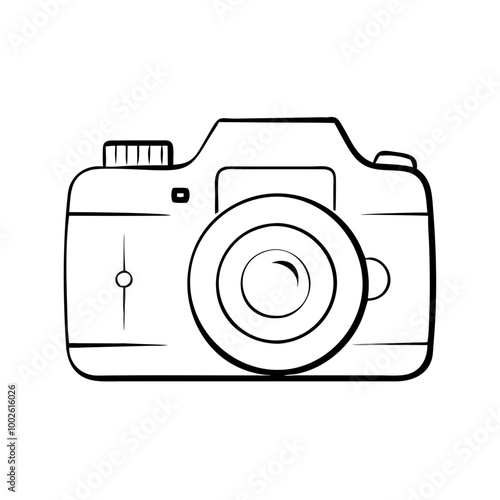 Camera, line icon, black and white, photography symbol