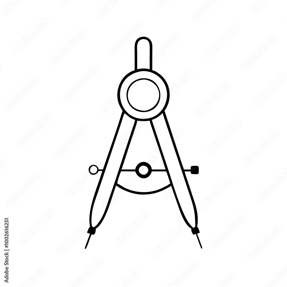 Compass, line icon, black and white, drawing tool Compass, line icon, black and white, drawing tool