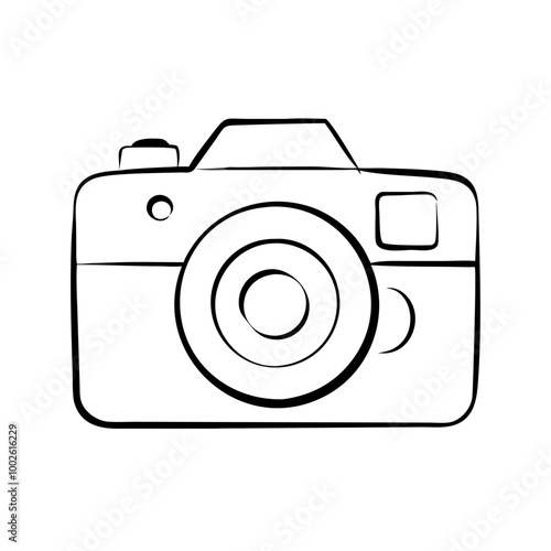 Camera, line icon, black and white, photography symbol