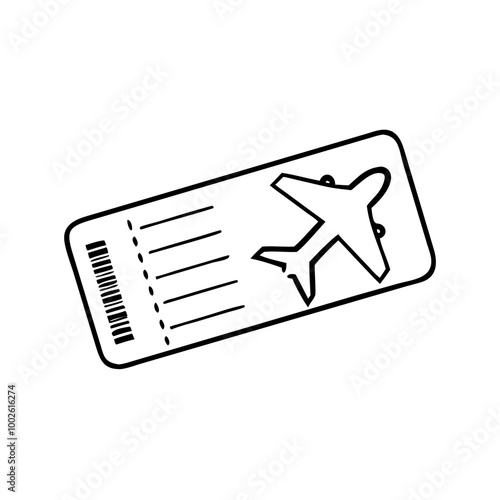 Airplane ticket, line icon, black and white, travel symbol