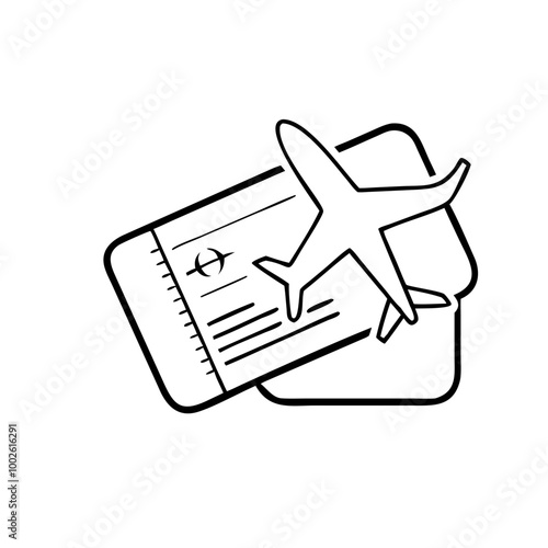 Airplane ticket, line icon, black and white, travel symbol