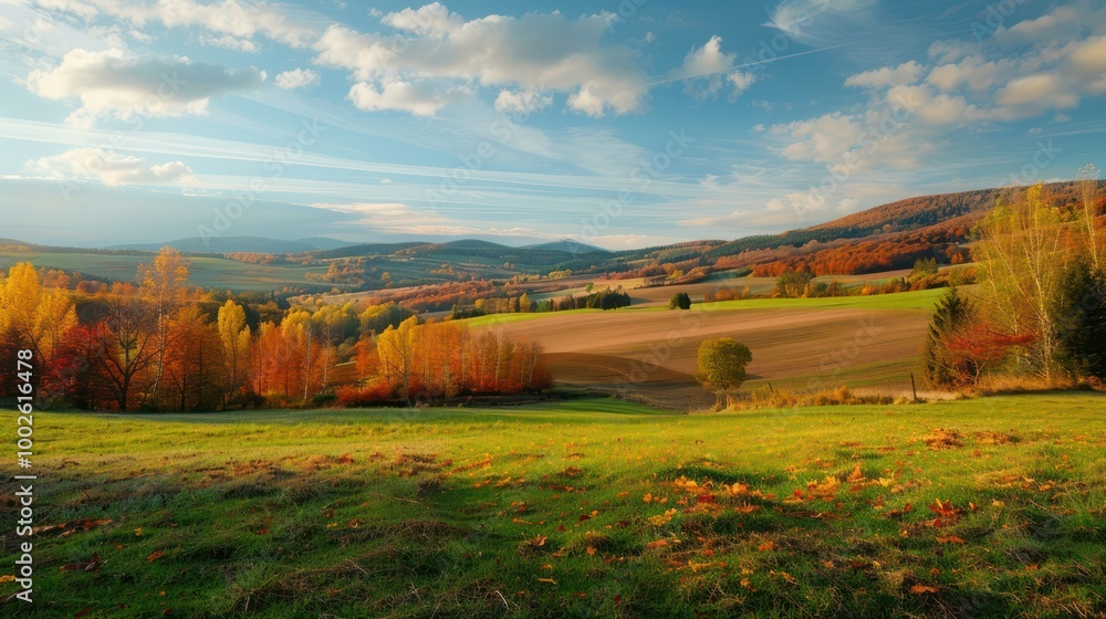 Fototapeta premium Autumn Landscape: A European landscape in autumn with colorful foliage