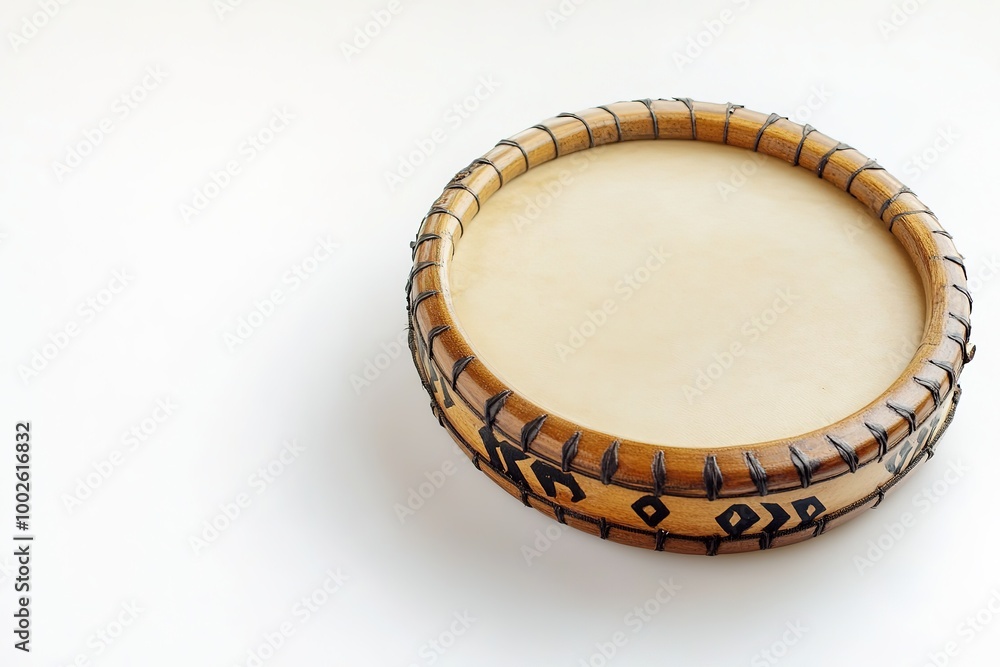 Circular ethnic drum on plain background, space for text Circular ethnic drum on plain background, space for text