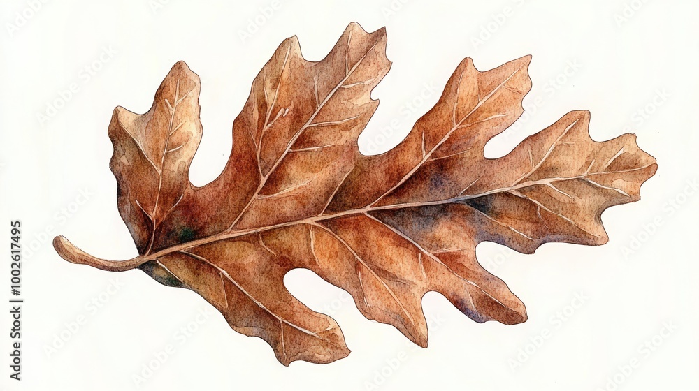 Fototapeta premium An elegant oak leaf in rich autumn hues displaying nature's artistry and detail