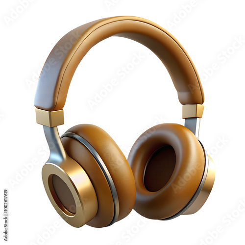 Brown realistic headphones isolated on transparent background photo