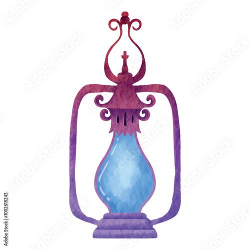 Oil lamp or kerosene camp lantern ornament watercolor element