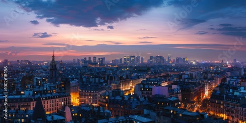 Fototapeta Naklejka Na Ścianę i Meble -  City Skyline: The skyline of a famous European city at dusk