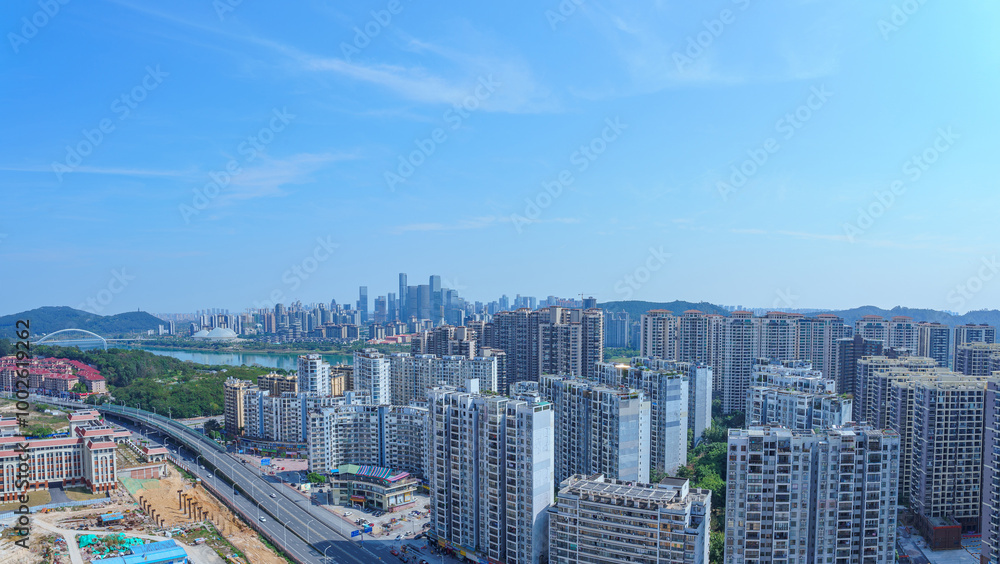 Naklejka premium City roads and modern high-rise buildings