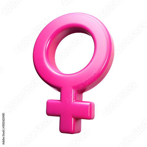Pink female sex symbol 3d icon. Gender woman symbol isolated transparent background