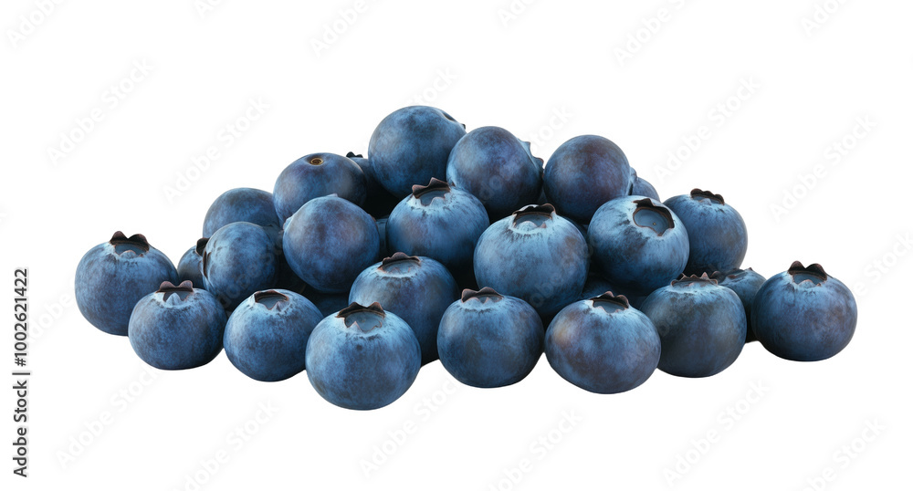 A vibrant pile of fresh blueberries beautifully arranged on a clean white background A vibrant pile of fresh blueberries beautifully arranged on a clean white background