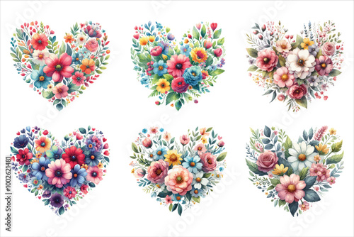 Watercolor Heart with Flowers Design