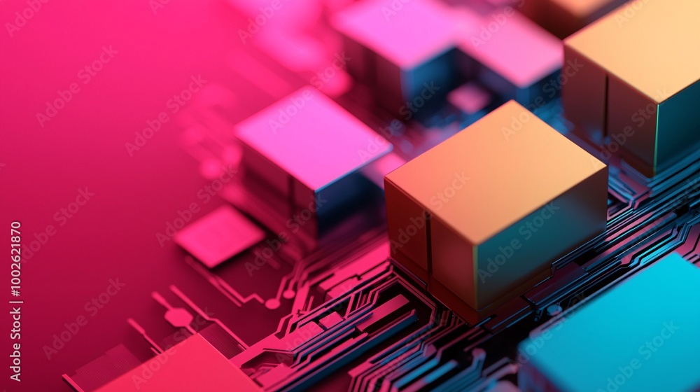 Futuristic Circuit Board with 3D Blocks Futuristic Circuit Board with 3D Blocks