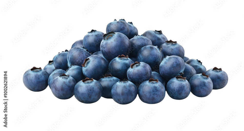 Plump blueberries arranged in a beautiful mound on a clean white background Plump blueberries arranged in a beautiful mound on a clean white background