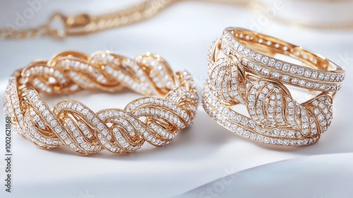 Elegant gold jewelry featuring stunning diamond embellishments, perfect for luxury adornment and special occasions.