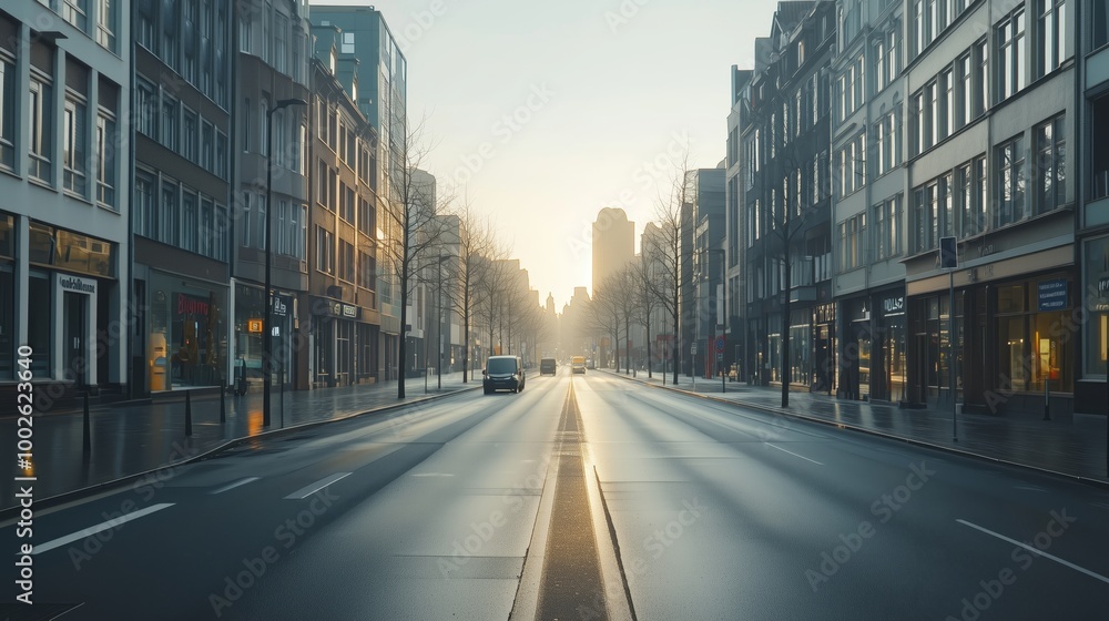 Minimalistic City Boulevard at Sunrise Minimalistic City Boulevard at Sunrise