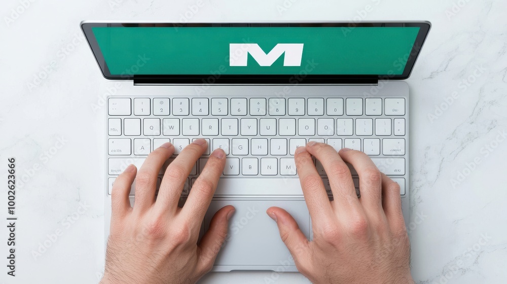 Hands Typing on Laptop Keyboard with Green Screen and Logo Hands Typing on Laptop Keyboard with Green Screen and Logo