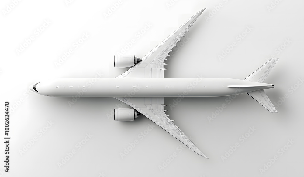 Top View of Modern Airplane on White Background Top View of Modern Airplane on White Background