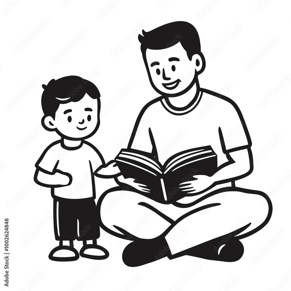 vector silhouette father reading book to child .Generative AI vector silhouette father reading book to child .Generative AI