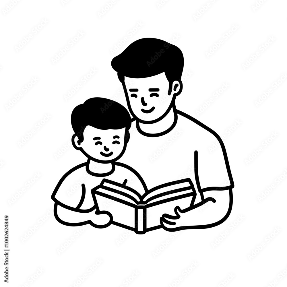 vector silhouette father reading book to child .Generative AI vector silhouette father reading book to child .Generative AI
