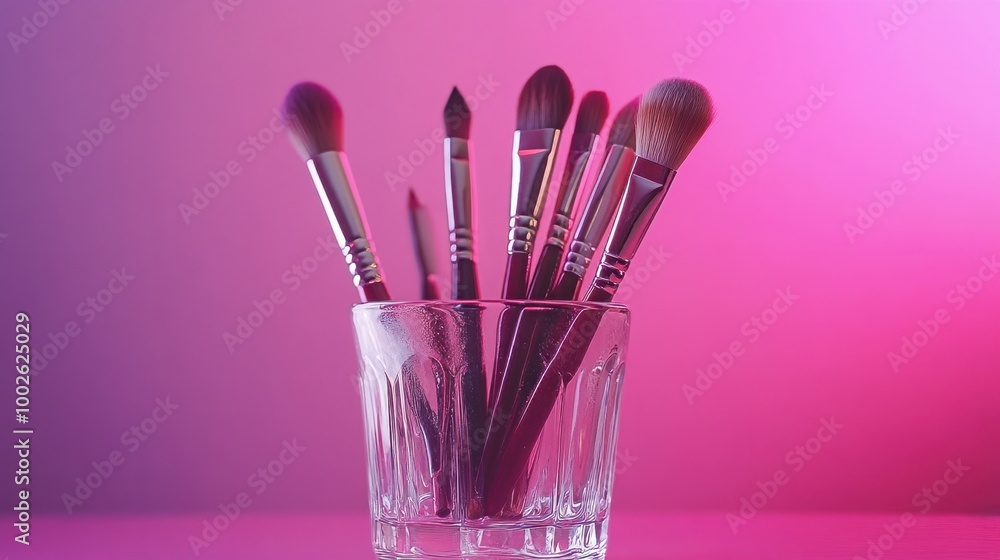 Brushes for painting kept in a glass cup Brushes for painting kept in a glass cup