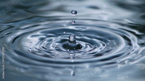 Closeup of raindrops creating ripples in water