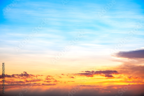 Beautiful , luxury soft gradient orange gold clouds and sunlight on the blue sky perfect for the background, take in everning,Twilight, Large size, high definition landscape photo