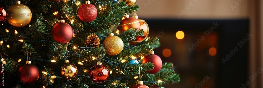 Vibrant Christmas tree with glittering ornaments twinkling lights and festive holiday decorations Vibrant Christmas tree with glittering ornaments twinkling lights and festive holiday decorations