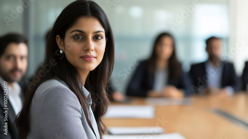 Confident Businesswoman Leading Team Meeting at Modern Office