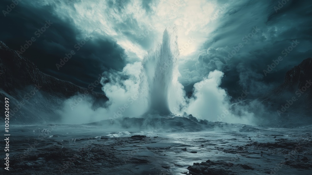 Fototapeta premium Powerful Geyser Erupts from the Earth in Dramatic Scene