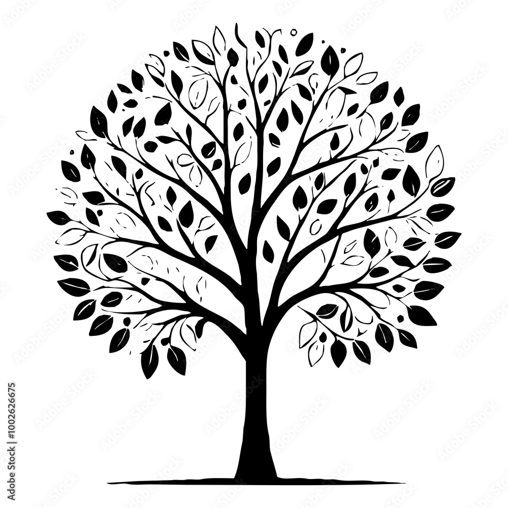 Obraz premium Tree . Black and white botanical pattern. For use in graphics, materials. Abstract plant shapes. Minimalist illustration for printing on wall decorations.